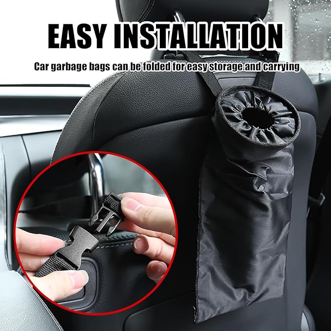 2PCS Car Trash Bag, Seat Back Hanging Car Garbage Bag, Waterproof Hanging Car Trash Can for Camping, Outdoor Traveling, Home Use & Car Storage, Washable Oxford Material
