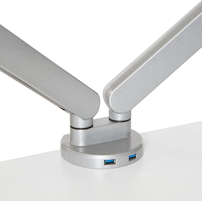 Office Star Ascend II Double Monitor Arms with Dual USB 3.0 Ports, 3-Point Rotation and VESA Mounting Bracket for 17-inch to 30-inch Monitors, Silver