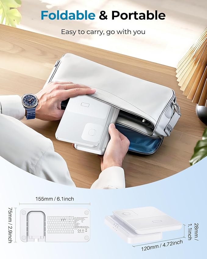 EGV Wireless Charger for Samsung – 3 in 1 Wireless Charging Station for Galaxy S26 Ultra S25 S24, Z Fold Flip 7/6, Detachable Watch Charger for Galaxy Ultra 8/7/6, Foldable, Fast Charging, White