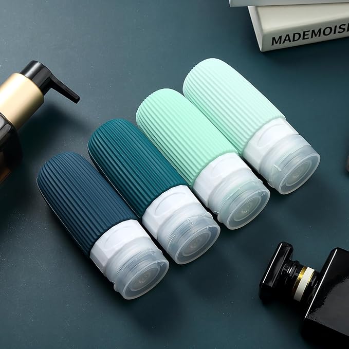 Mrsdry Travel Bottles for Toiletries, Tsa Approved 2oz Travel Bottles, BPA Free Leak Proof Travel Size Toiletry Containers, Refillable Travel Accessories with Toiletry Bag for Shampoo Liquid (4 Pack)