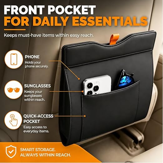 COZILO Leather Car Trash Can, Leak-Proof Odor-Lock Car Garbage Can with 60 Liners, Magnetic Closure, Liner-Hold Design, Storage Pocket & Metal Hooks, Hanging Car Trash Bin for SUV Sedan Truck