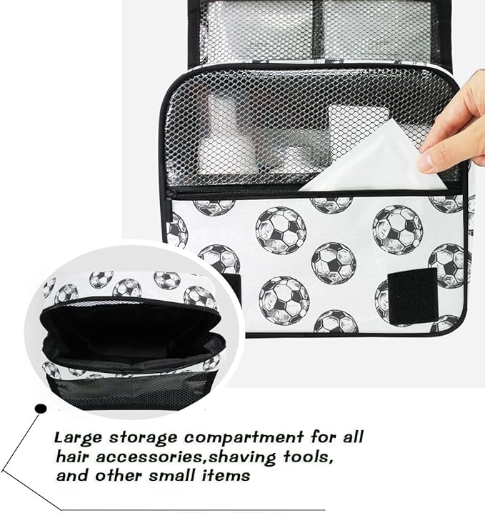 Hanging Travel Toiletry Bag Kit Boys Makeup Case Cosmetics Organizer for Men Women (Soccer Balls)