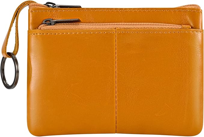 Light Brown Genuine Leather Multi-Functional Wallet - Compact Card Holder, Coin Purse & Key Organizer with 3 Zippers, Built-in Key Ring, Perfect for Travel, Work & Daily Use