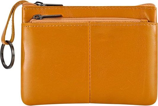 Light Brown Genuine Leather Multi-Functional Wallet - Compact Card Holder, Coin Purse & Key Organizer with 3 Zippers, Built-in Key Ring, Perfect for Travel, Work & Daily Use