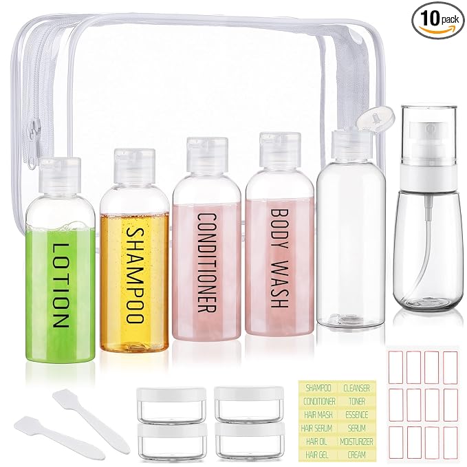 Travel Bottles for Toiletries 6 Pack 3.4oz TSA Approved Travel Size Containers Leak Proof Shampoo Bottles Squeezable Empty Plastic Toiletry Bottle Small Traveling Essentials(Clear)