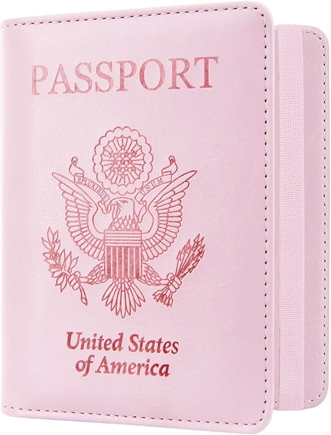 ACdream RFID BLOCKING Passport Holder Travel Wallet, Premium PU Leather Cover Passport Book with Card Holder, Pen Holder, Keep Organization, and Travel Essentials for Women and Men, Bright Pink
