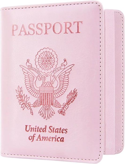 ACdream RFID BLOCKING Passport Holder Travel Wallet, Premium PU Leather Cover Passport Book with Card Holder, Pen Holder, Keep Organization, and Travel Essentials for Women and Men, Bright Pink