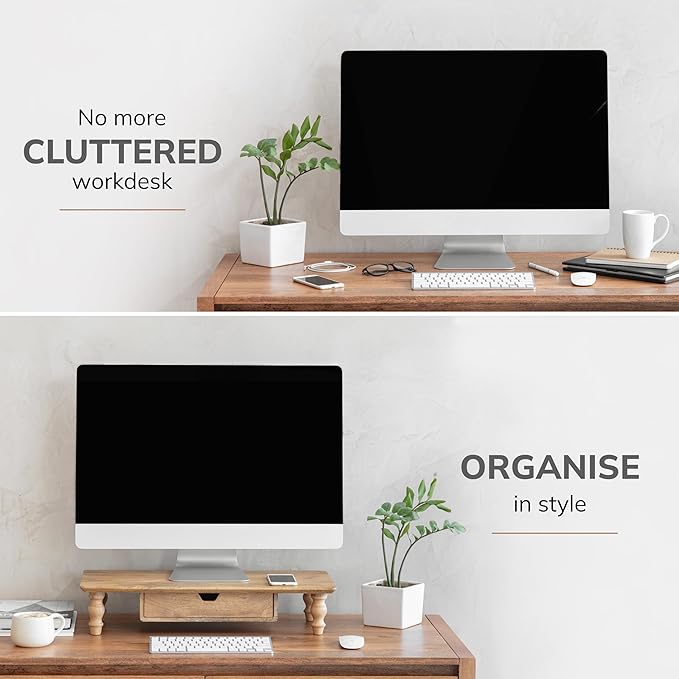 Anji Mountain Monitor Stand - Desktop Organizer & Laptop Riser, Ergonomic Monitor Riser, Space-Saving Monitor Stand for Desk, Durable Construction, Easy Assembly, Ideal for Home & Office,Mango