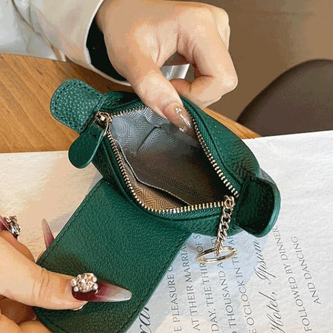 Grass Green Leather Coin Purse with Keychain - Small Zipper Pouch for Women, Mini Wallet for Cash Coins Credit Cards