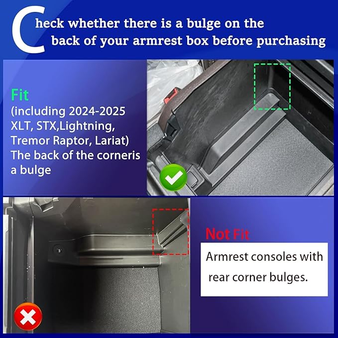 2024 2025 F150 Console Tray Center Console Organizer Tray for 2025 2022 2023 2024 Ford F150 Raptor Center Armrest Storage Box for Ford F150 2022 Accessories Armrest Storage Box((See Picture 2 & 3))