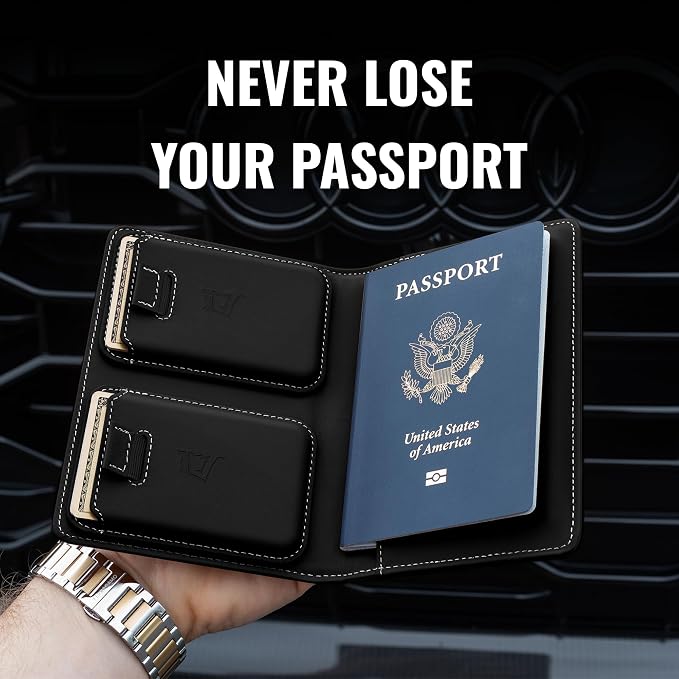 Kings Loot Passport Holder Wallet – RFID Blocking Leather Travel Wallet with Built-in Airtag Holder – Holds 1-6 Cards & Passport – Easy Pull Tab – Slim & Stylish Wallets (Onyx)