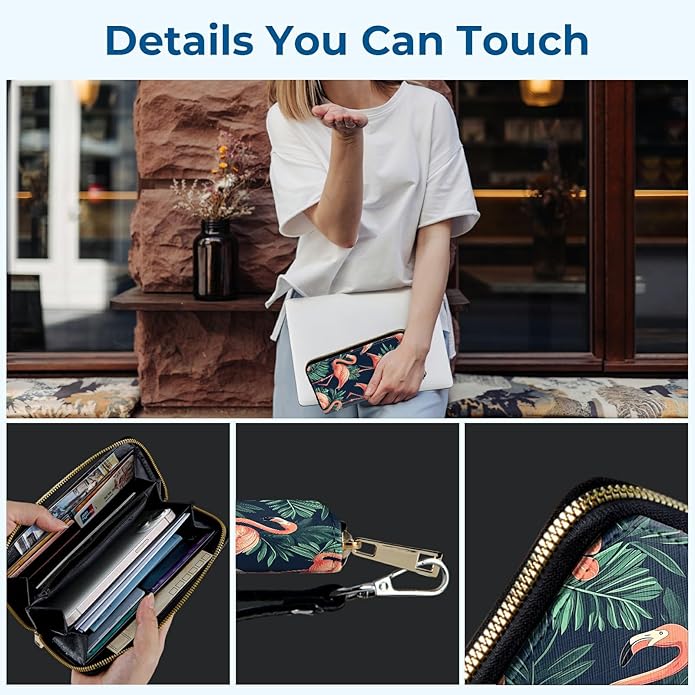 Wristlet Wallet for Women, RFID Blocking Phone Wallet, Large Capacity Zip Around Clutch, Fits iPhone 15 Pro Max, Travel Organizer Purse