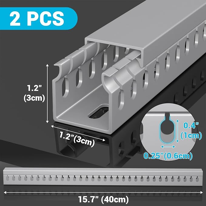 Open Slot Wire Duct Kit, 31.4"(2 x 15.7) Server Rack Cable Management, Cable Management Raceway for Hide Network HDMI VGA Cable, Wiring Raceway Cable Duct, Desk Wire Channel, 2 Pack, Grey