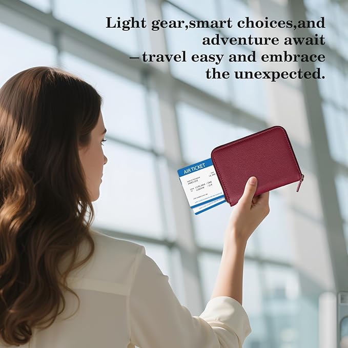 CoBak Passport Holder Cover with Safe Zipper Closure, Premium Passport Wallet for Travel, Cute RFID Blocking Card Case, Waterproof Travel Accessories for Man, Pebbled Wine
