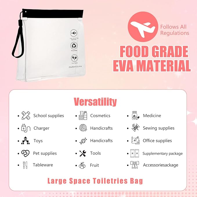 4-Pack 16 Mil Reusable TSA-Approved Toiletry Bag Tsa Quart Size Toiletry Bag with Gusseted Bottom | 1 Liter Leakproof Liquid Bag for Travel | 3-1-1 Compliant for US, UK & EU Flights (Black)