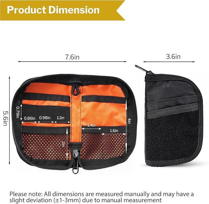 VIPERADE VE10 EDC Pouch Small Pocket Tool Pouch with 10 Compartments, Men's Pocket Organizer for Multitools, EDC Organizer with Patches Area for DIY (X-pac Black)