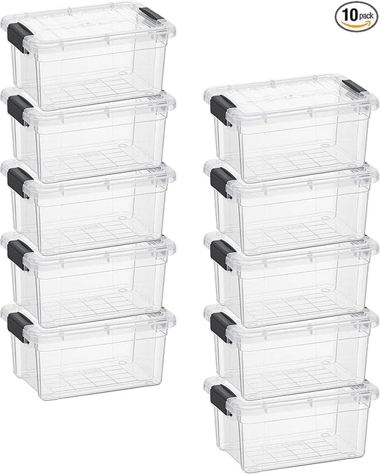 Superio Clear Storage Box with Lid, 3.5 Quart Plastic Container Bins for Organizing, Stackable Crates, BPA Free, Non Toxic, Odor Free, Organizers for Home, Office, School, and Dorm, 10 Pack