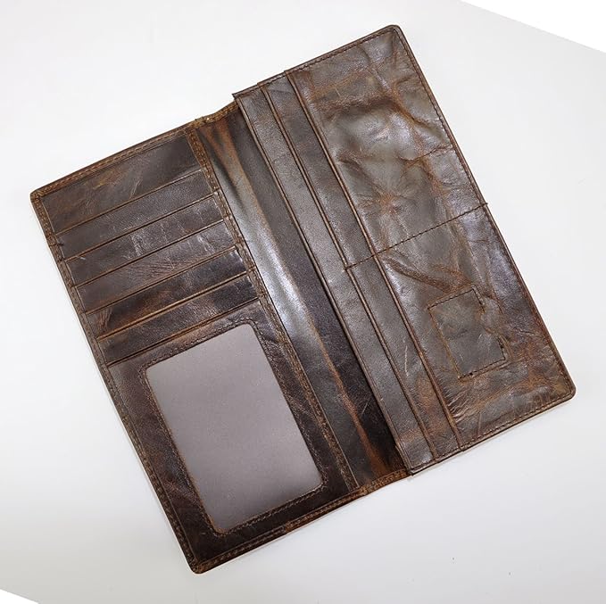 Le'aokuu Mens Genuine Leather Bifold Wallet Organizer Checkbook Card Case（0 1019 A Coffee）