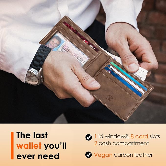 RUNBOX Wallet for Men Slim Leather Bifold RFID Blocking Minimalist Front Pocket Design with Gift Box
