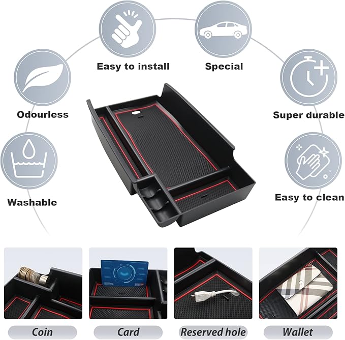 SKTU for 2020-2026 Ford Escape Center Console Organizer 2020-2025 2026 Escape Console Tray Ford Escape 2023 2024 2025 2026 Accessories Glove Secondary Storage Box with Coin and Sunglasses Holder