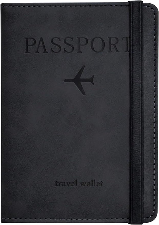 Passport Holder, Passport Cover with Credit Card Slot and Boarding Pass Slot Combo, Passport Wallet Case Book Travel Must Have, RFID Blocking Leather Travel Accessories, Black
