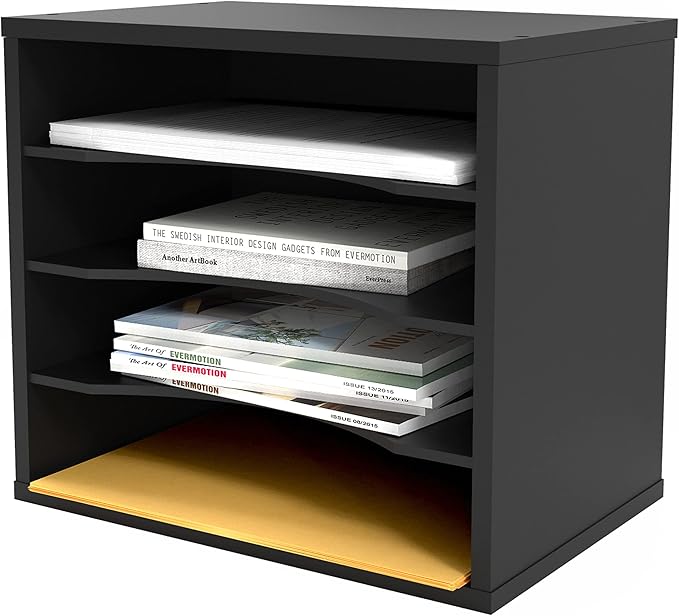 Ballucci 4-Tier Paper Organizer for Desk, Stackable Tray, Desk Storage Organizer Shelves, Stacking Letter Paper Tray Sorter for Classroom Office, Black