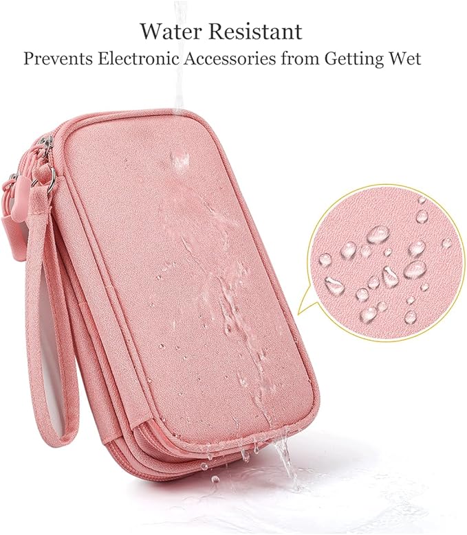 CAAORDKSO Electronics Accessories Organizer Pouch Bag, Electronic Organizer Travel Case Cable Organizer Electronics Accessories Bag for Cable, Cord, Charger, Power Bank, Earphone (Light Pink, Large)