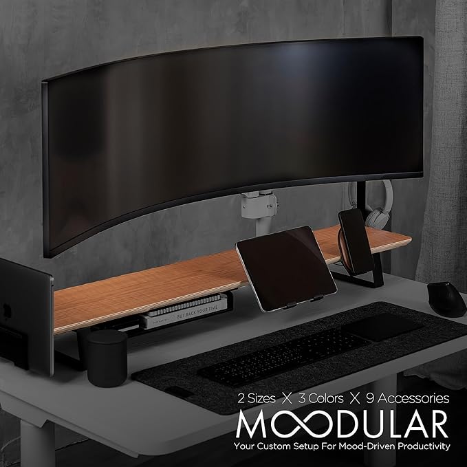 ULTRARM Moodular Wooden Monitor Stand 45.6??(116cm) Large Desk Organizer with Metal Slide Rails for Drawer, Tray, Laptop, Tablet, Phone & Headphones Customizable Riser for Organized Workspace Oak