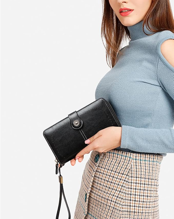 TFKGS Wallet for Women RFID Blocking Leather Large Capacity Card Holder Ladies Phone Clutch Travel Long Purse Wristlet | RFID Blocking, Leather, Large Capacity, Ladies, Travel