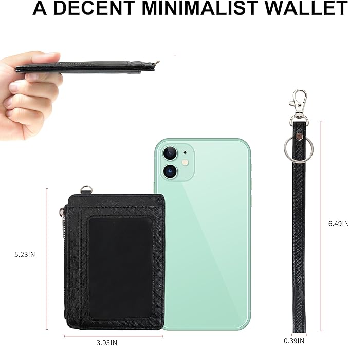 Small Wallets Woman Leather Credit Card Holder Slim Minimalist Front Pocket RFID Blocking Wallet for Women with Zipper Coin Purse（Black）