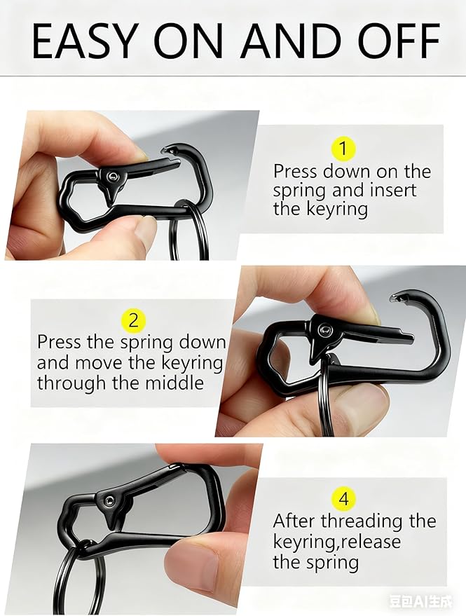 Metal Keychain Clip with Key Rings and D Ring, Heavy Duty Carabiner Key Chain Hook Holder for Car Home Keys