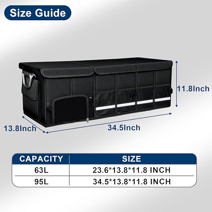 Car trunk organizer, Collapsible Multi-Compartments Car trunk Organizer with Shoes Storage Space, Reflective Strip, Perfect for Car & SUV (34.5 * 13.8 * 11.8 INCH)