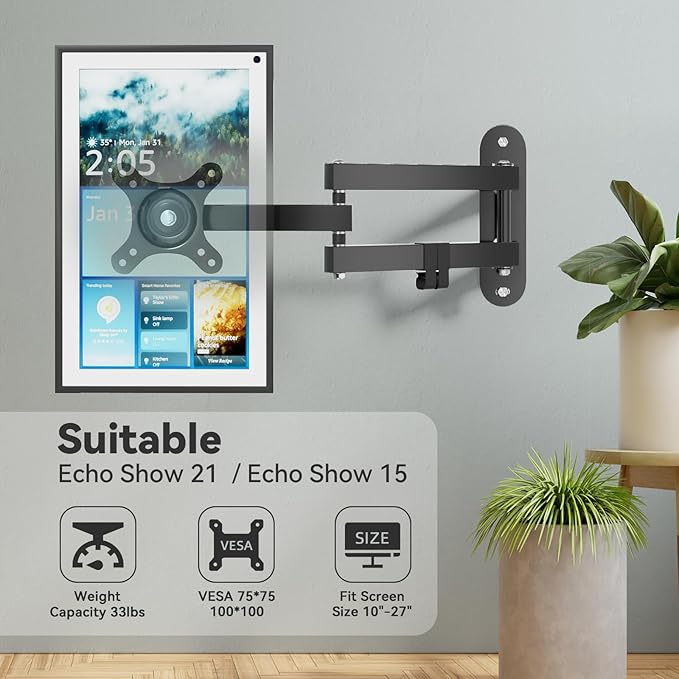Wall Mount for Alexa Echo Show 15-15.6" 21 inch Echo Show 21 Frame Holder Screen Calendar Devices on Wall Bracket Swivel and Tilt for Home Kitchen