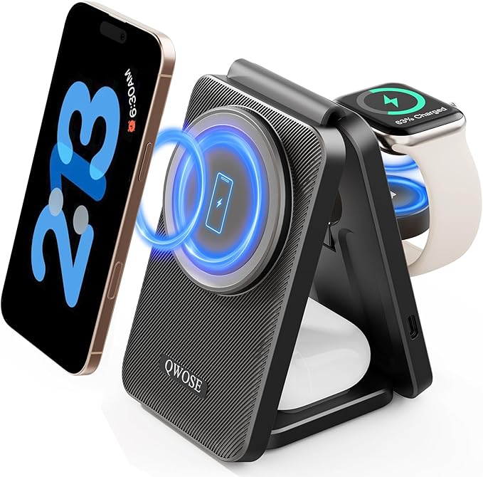 2026 Traveling Wireless Fast Charging Station,Magnetic 3 in 1 Charger with Light for iPhone 17 16 15 14 13 12 Pro Max Plus,Apple Watch Series & Air pods 4 3 2 Pro-Gifts for Wife & Husband