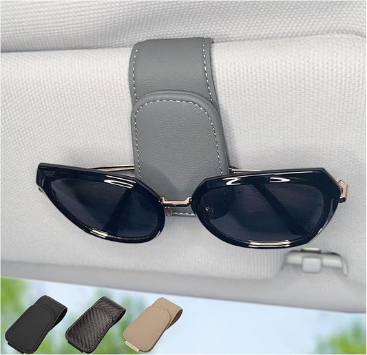 CHOSMOYI Magnetic Leather Sunglass Holder for Car, Sunglasses Clip for Car Visor, Auto Interior Accessories Universal for Different Size Eyeglasses (Grey)
