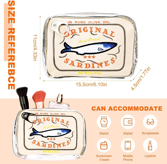 Canned Sardines Makeup Bag, Canned Sardines Style Toiletry Bag Cute Travel Bag Creative Cute Makeup Bag Aesthetic Toiletry Bag for Women
