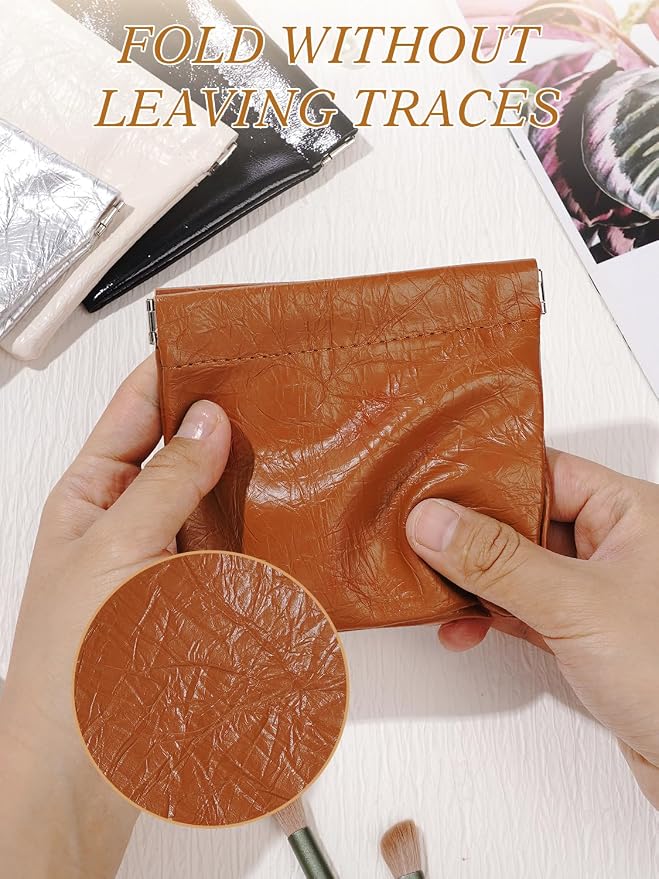 Pocket Cosmetic Bag Squeeze Top, 3 Pcs Small Makeup Bag for Purse 4.5in Pouches for Purse Organization Cosmetic Purse Organizer Small Leather Makeup Lipstick Purse Pouches(Mist)