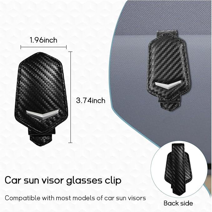 Dickno Sunglasses Holder for Car Sun Visor, Magnetic Leather Glasses Hanger Mounted with Ticket Card Clip, Universal Vehicle Interior Accessories for Different Size Eyeglasses (Carbon Fiber)