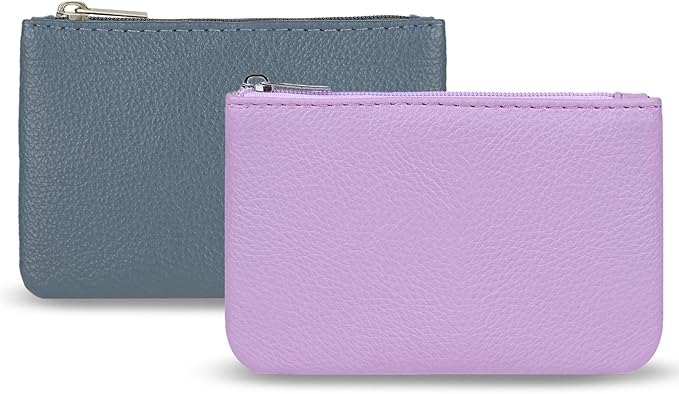 KALIONE 2 Pack Coin Purse, Portable PU Leather Coin Purse with Zipper Coin Purse Mini Change Purse Small Coin Purse for Women Credit Card Folded Bills ID Key(Blue&Purple)