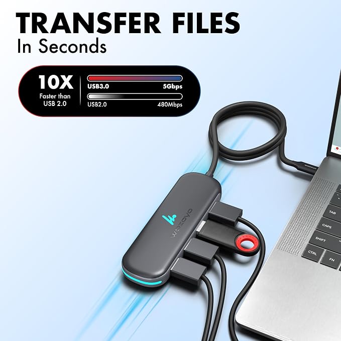 Type C to 4 Port Wozoyo USB 3.2 Hub, 4XUSB 5 Gbps, Data Transfer Upto 5Gbps, Plug & Play, Multiport Type C Hub with 30cm Cable, Compatible with MacBook, Tablet, Smartphones and Type C Enabled Devices