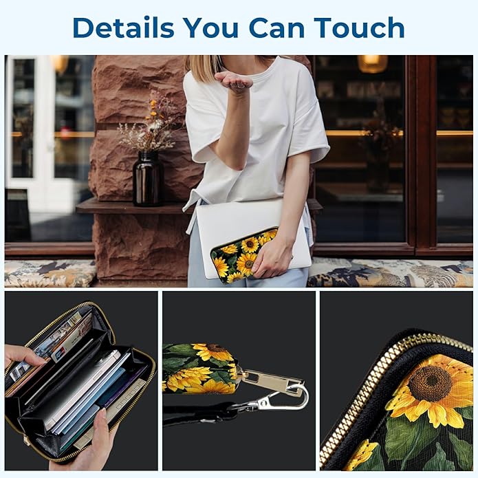 Wristlet Wallet for Women, RFID Blocking Phone Wallet, Large Capacity Zip Around Clutch, Fits iPhone 15 Pro Max, Travel Organizer Purse