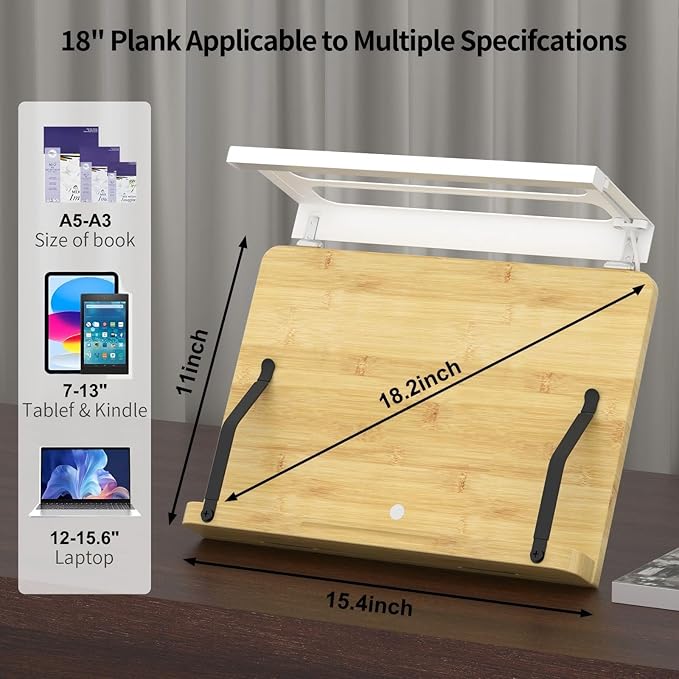 Boyanda Book Stand for Reading – Adjustable & Foldable Book Holder with High CRI 90+ No-Flicker, Eye-Caring LED Light | Anti-Blue Light & Anti-Glare | Hands-Free for Textbooks, Bibles, and Study