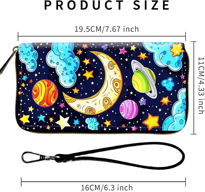 Wallet,Leather Long Wallet Suitable For Ladies And Teenagers - Detachable Wristband + RFID Travel Wallet With Card Slot - Colored Universe