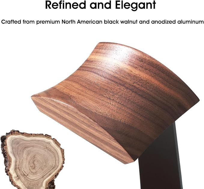 Walnut Headphone Stand, Wooden Headset Stand for Desk, Wood Gaming Headphone Holder with Storage Base for Airpod max, Bose, Razer, Sennheiser, Jabra, JBL, AKG, Vintage Gift for Men, Grey