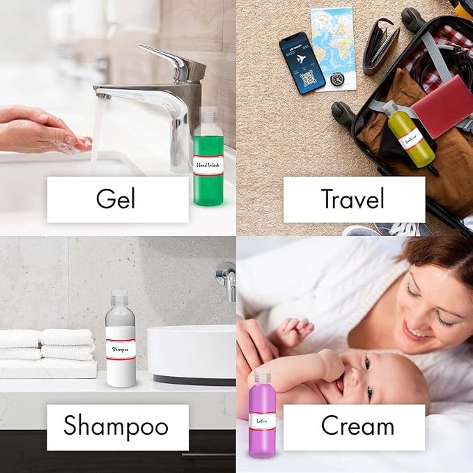 6 Pack Travel Bottles - Travel Containers for Toiletries - TSA Approved Size - Refillable Empty Plastic Bottles with 2 Labels & Carry Bag - For Shampoo, Lotion, Conditioner, Sanitizer - 3.4oz