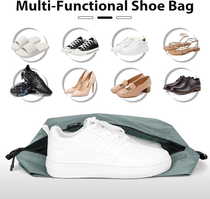 Veki Shoe Bag for Travel, Smell Proof Cleat Bag, Gym Soccer Golf Sneaker Storage, Lightweight Reusable Organizer for Packing in Suitcase, Portable Trip Essentials for Men Women Gifts (Green)