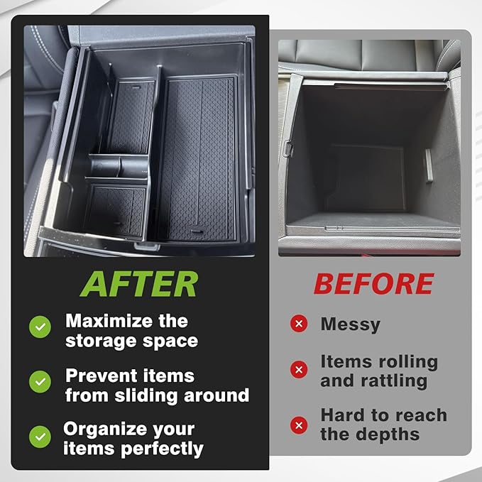 Muslogy Center Console Organizer Compatible with 2024-2026 GMC Acadia & Chevy Traverse & 2025-2026 Buick Enclave Accessories Middle Console Storage Box Armrest Insert Tray Cable Holder ABS Material