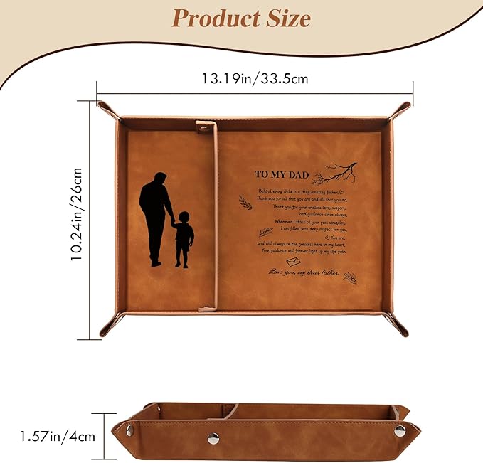 Best Dad Ever Gifts PU Leather Valet Tray, Key Tray Christmas Gifts for Dad Who Wants Nothing, Unique Dad Gifts from Daughter Son, Large