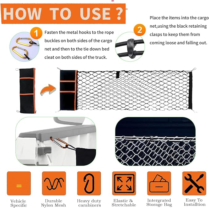 Envelope Style Truck Bed Cargo Net Compatible with 2005-2025 Toyota Tacoma,Highly Elastic Truck Cargo Net for Tacoma Accessories (Upgraded Storage Bag)