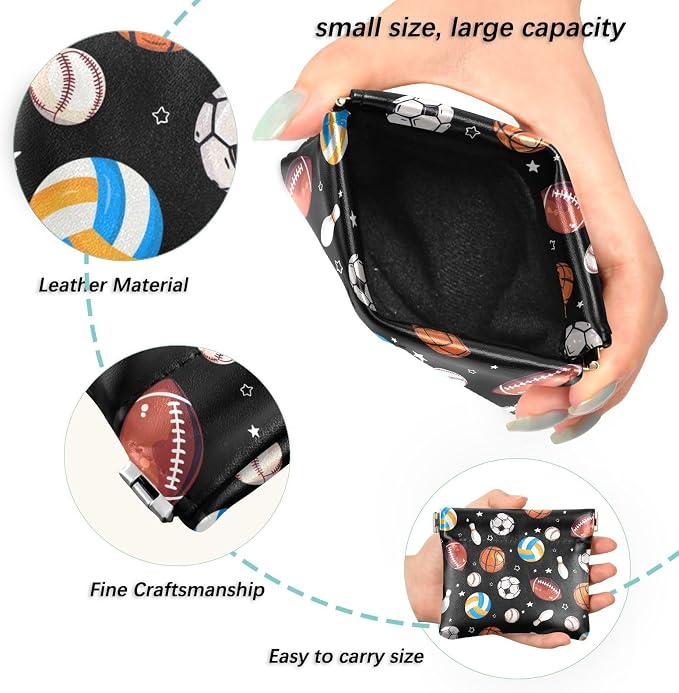 Balls Women's Waterproof PU Leather Coin Purse, Slim Travel Wallet with Zipper - Compact Card Holder & Jewelry Organizer for Cash, Keys, Lipstick